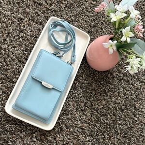 Prettyzys Light Blue Crossbody Phone Wallet Purse Bag, Vegan Leather Clutch
